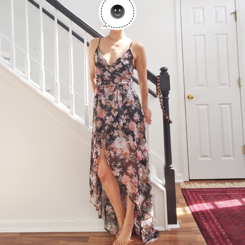 Windsor High Low Black Floral Wrap Dress